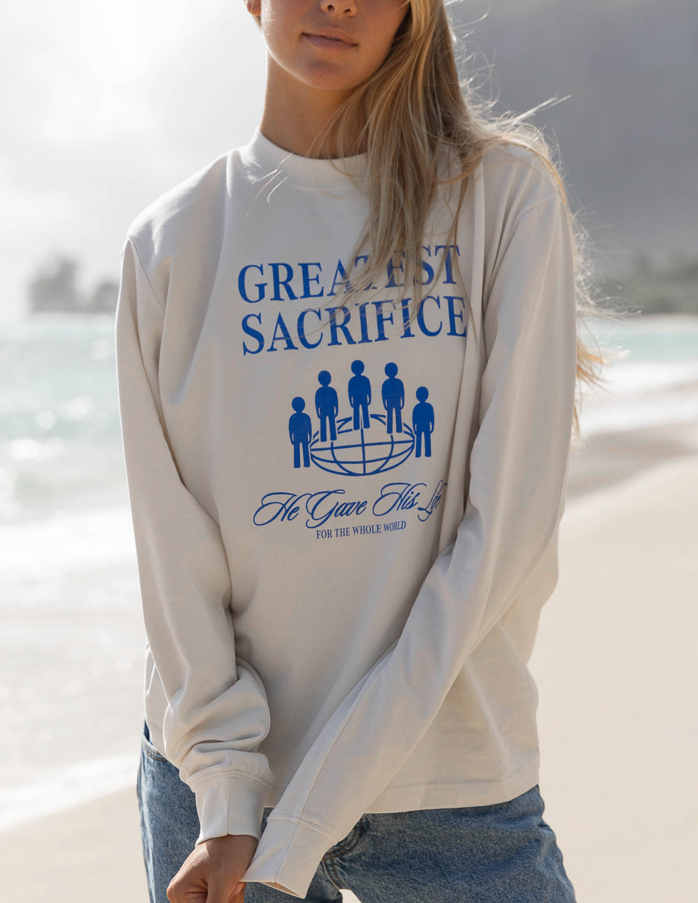 Elevated Faith Greatest Sacrifice LS Unisex Tee — detail close-up