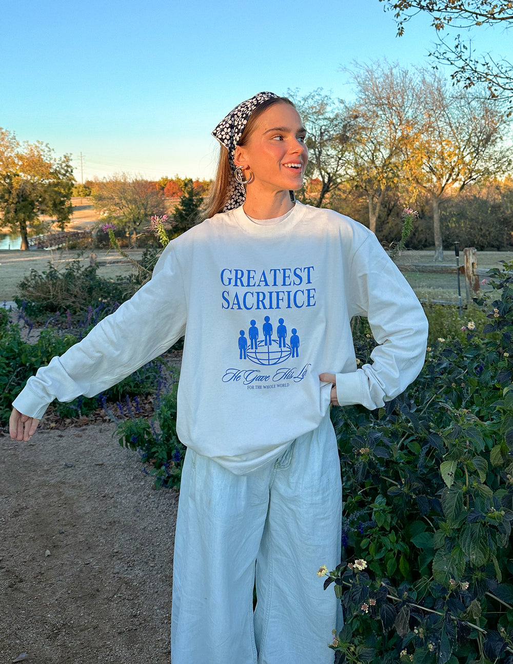 Elevated Faith Greatest Sacrifice LS Unisex Tee — back view