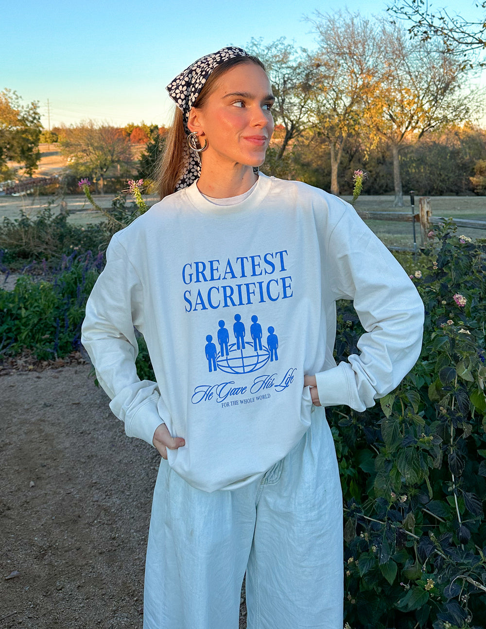 Elevated Faith Greatest Sacrifice LS Unisex Tee — alternative angle
