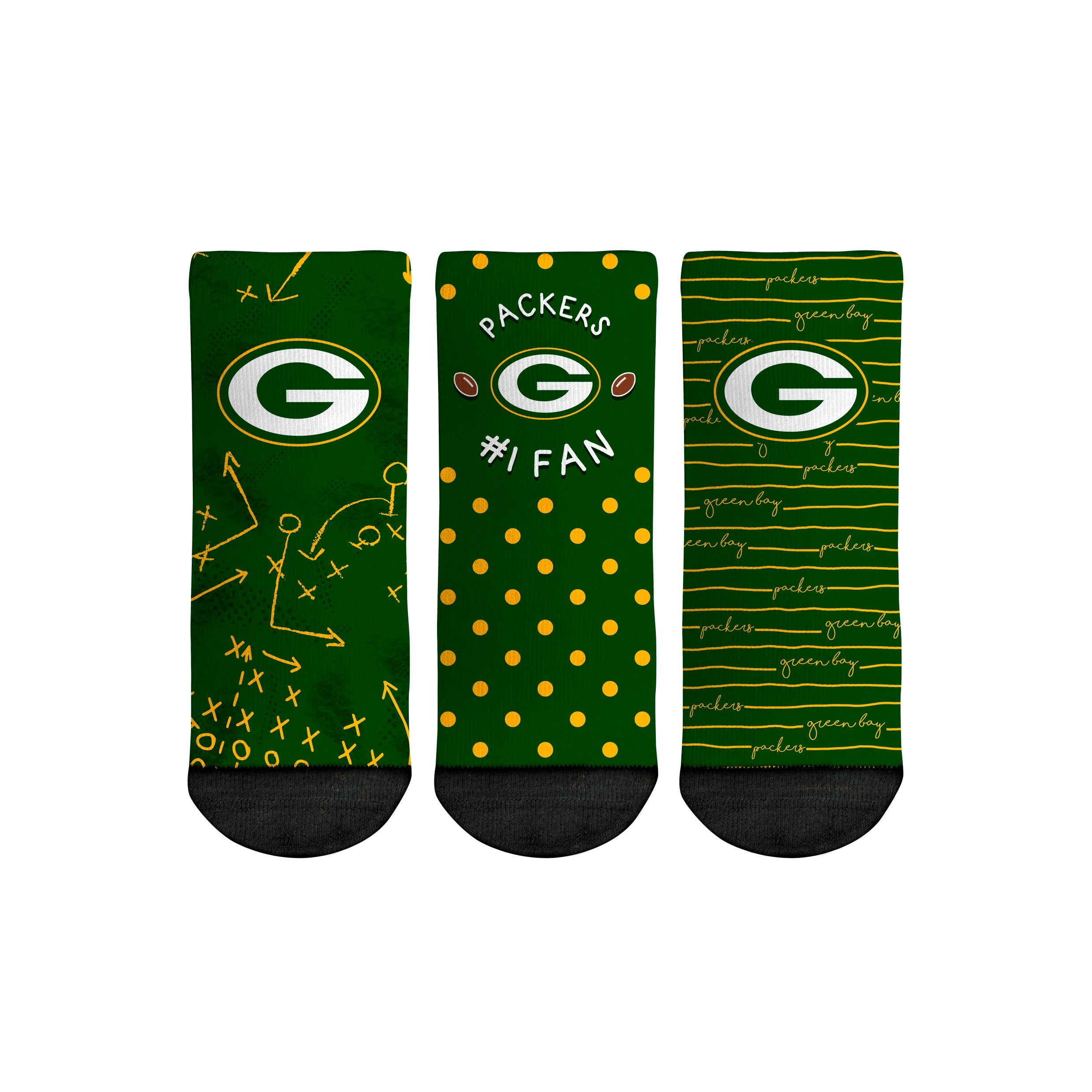 Rock 'Em Socks Rock 'Em Socks Green Bay Packers - Number 1 Fan 3-Pack (Toddler) — main product shot