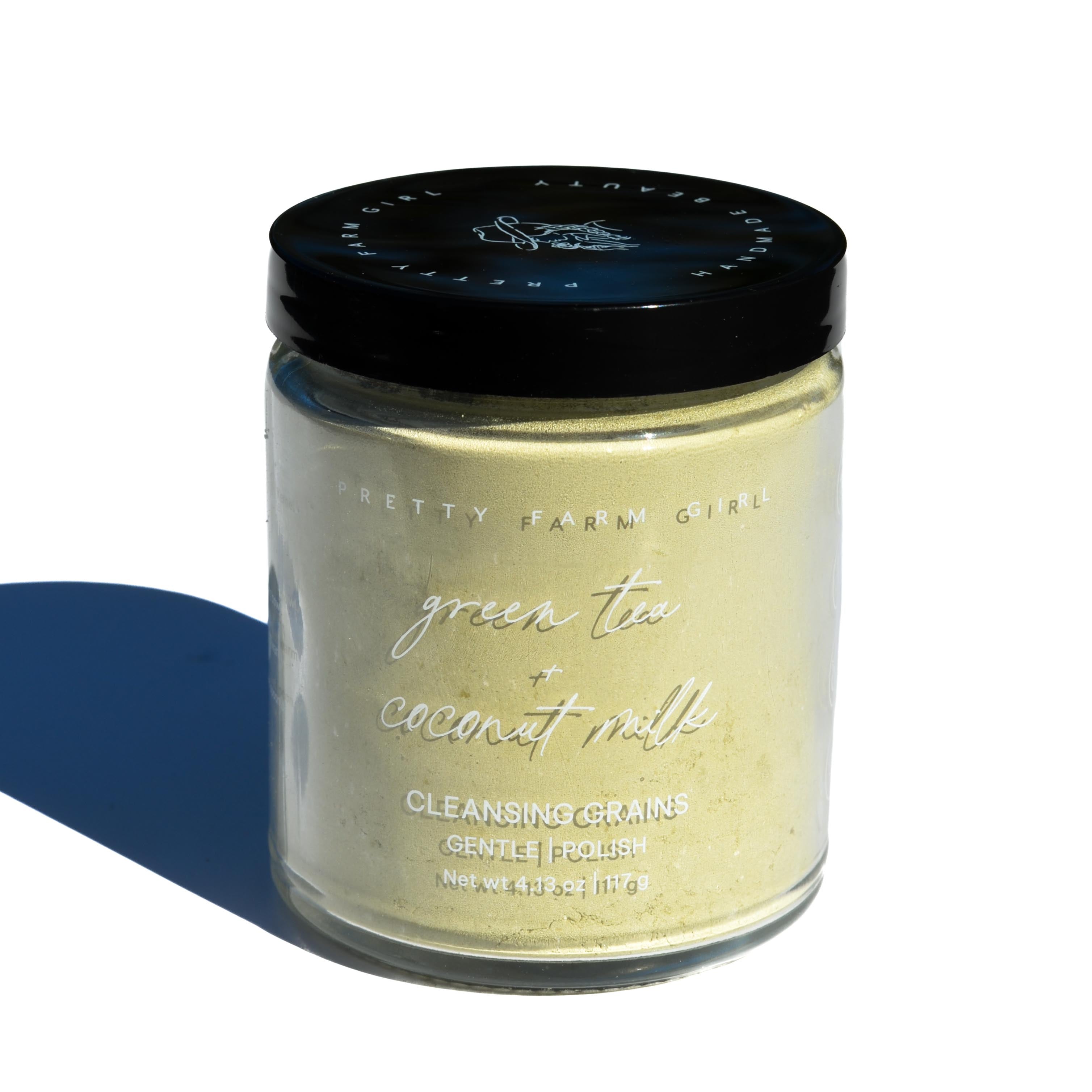Pretty farm girl Green Tea + Coconut Milk Facial Cleansing Grains — lifestyle context