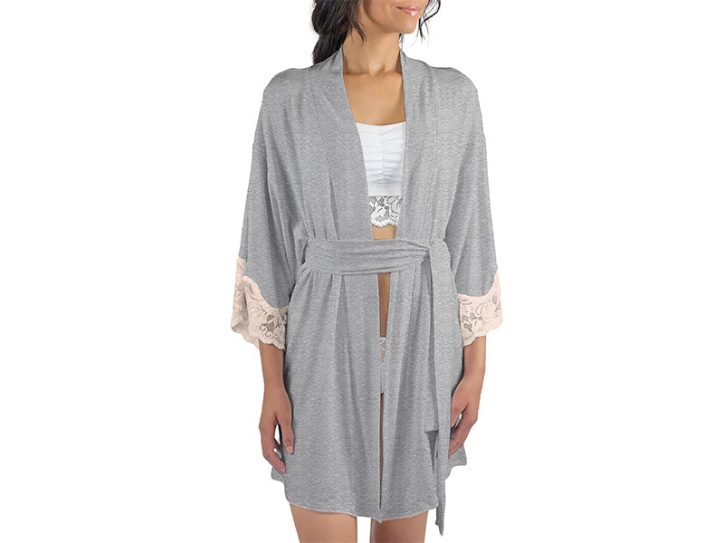 Everviolet Calla Modal Kimono with Lace, Champagne / Heather Grey — lifestyle context