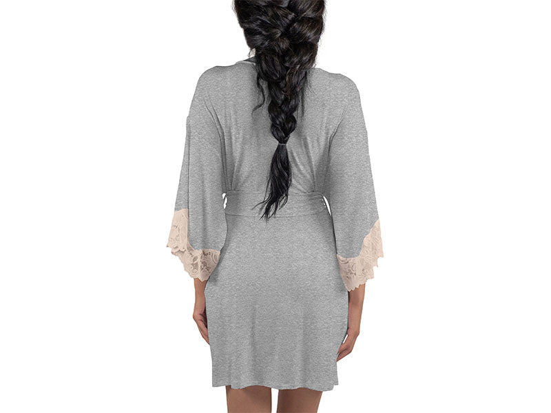 Everviolet Calla Modal Kimono with Lace, Champagne / Heather Grey — back view