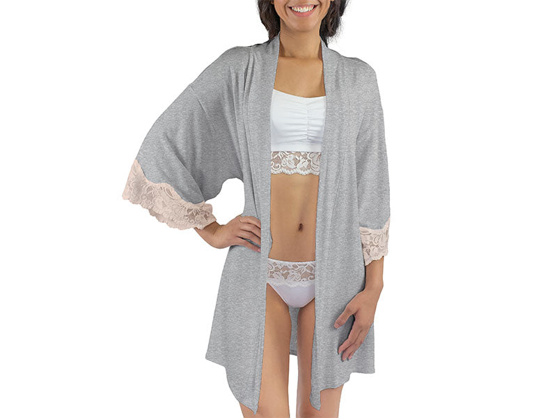 Everviolet Calla Modal Kimono with Lace, Champagne / Heather Grey — side view
