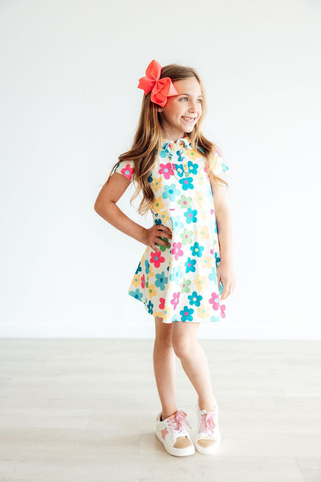 Mila & Rose ® Groovy Blooms S/S Polo Dress — detail close-up