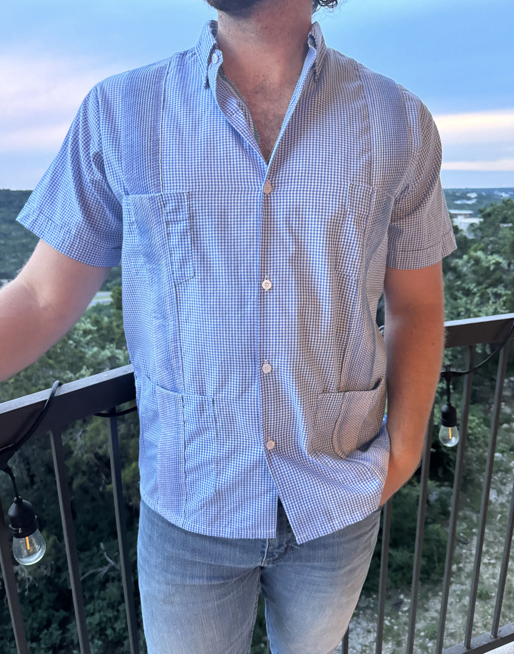 American Duke Apparel Company Guayabera - Blue Gingham — main product shot