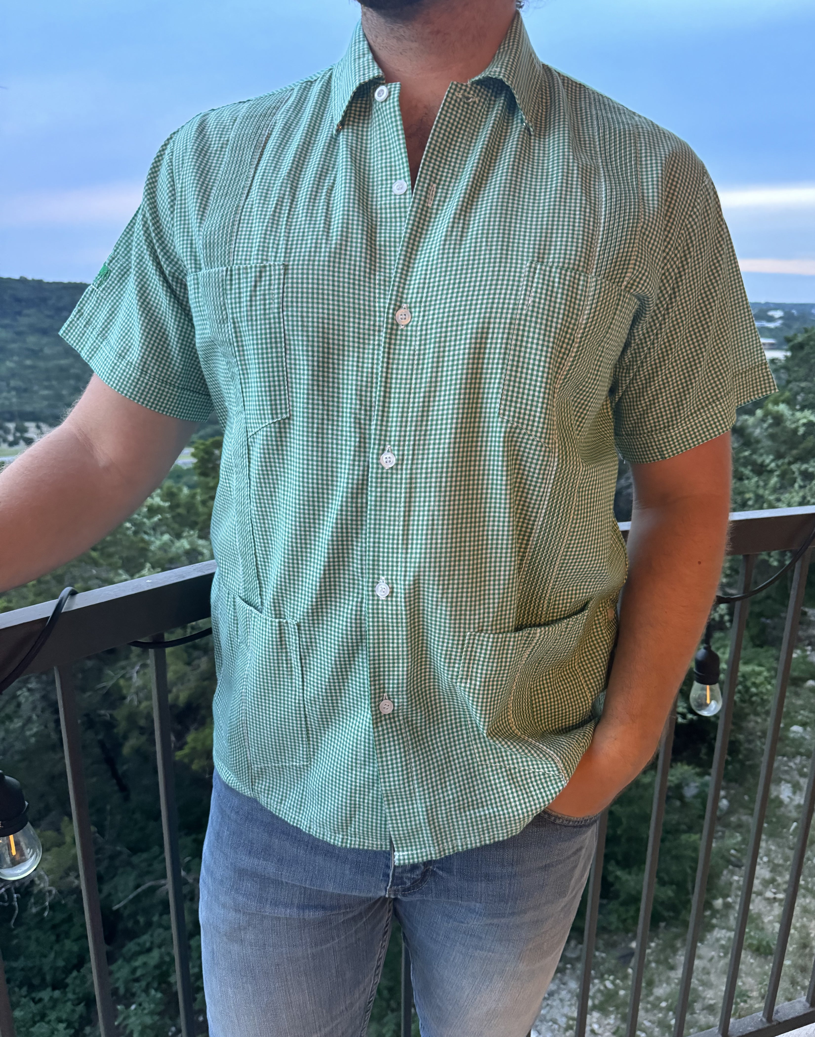 American Duke Apparel Company Guayabera - Green Gingham — main product shot