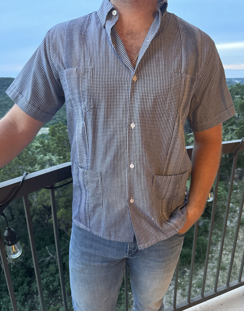 American Duke Apparel Company Guayabera - Navy Gingham — main product shot