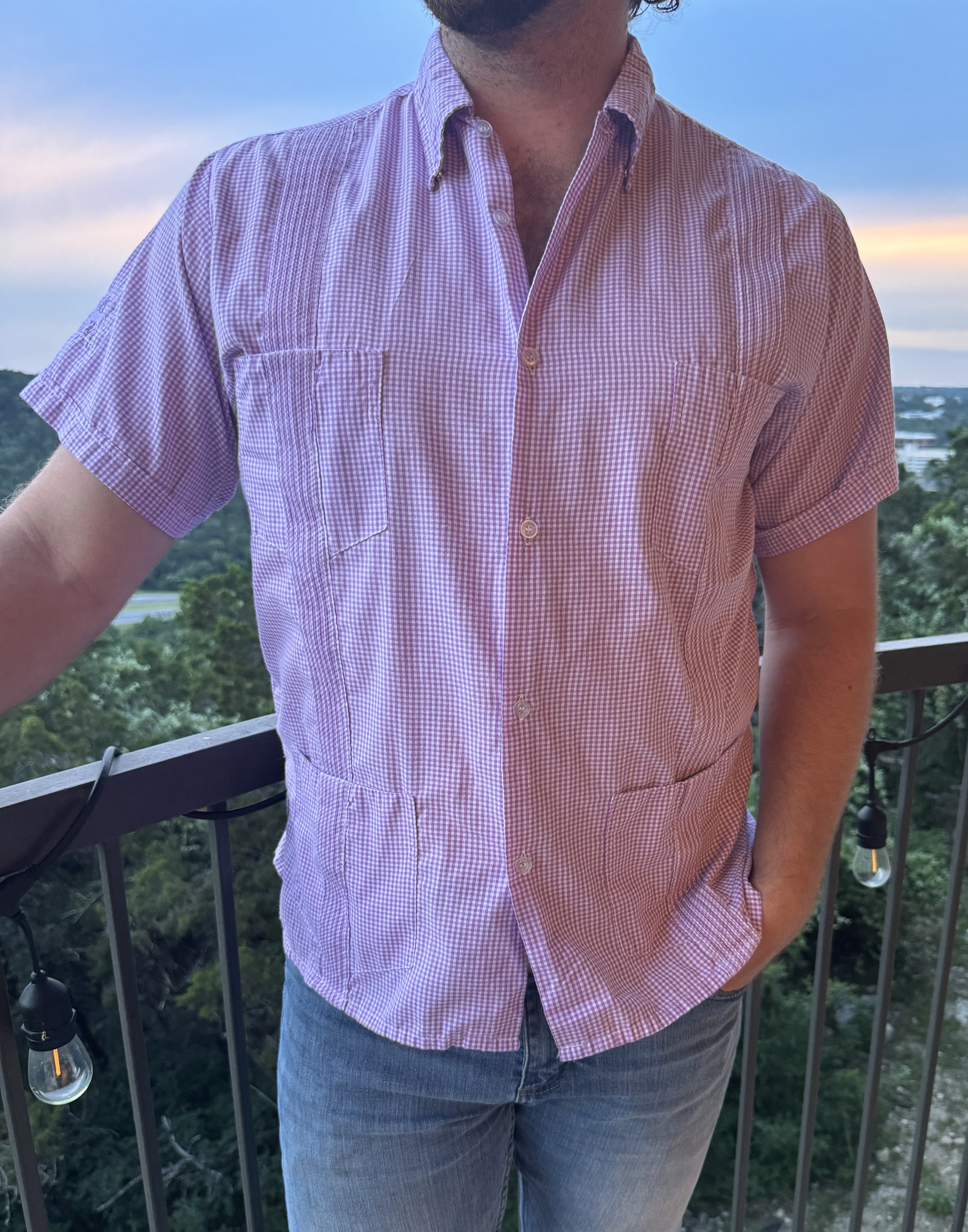 American Duke Apparel Company Guayabera - Purple Gingham — main product shot