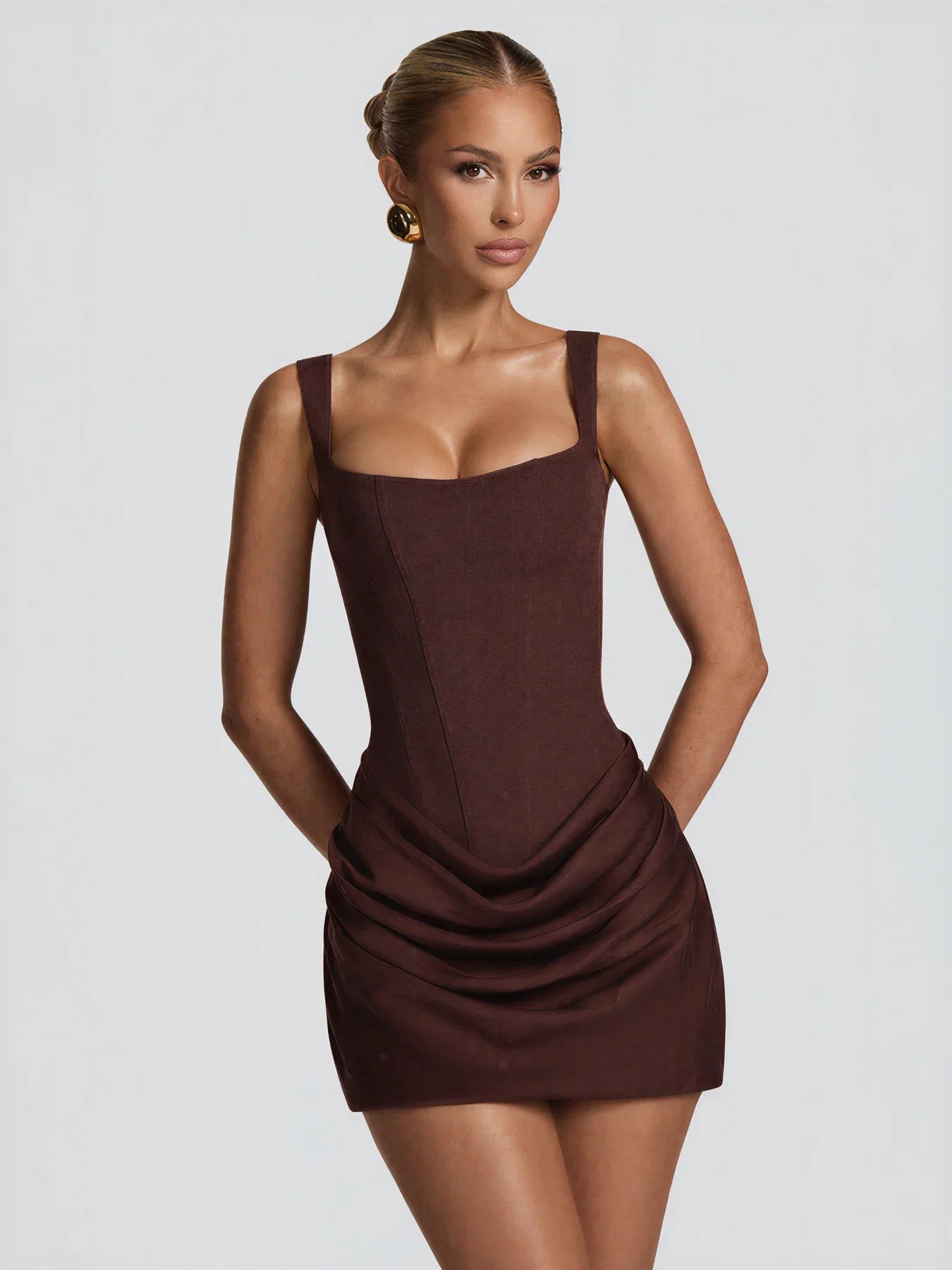 Formal Off-Shoulder Pleated Mini Skirt