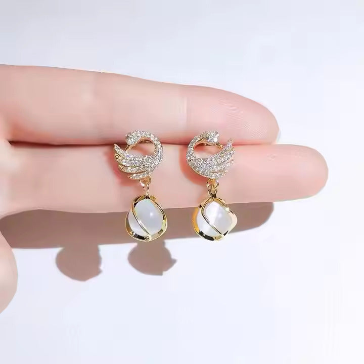 SORI STYLE Cozy Crystal Swan Drop Earrings — main product shot