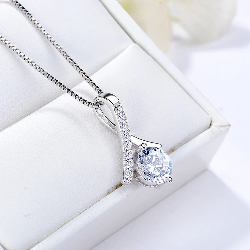 925 Silver Flower Zircon Pendant Necklace — view 2