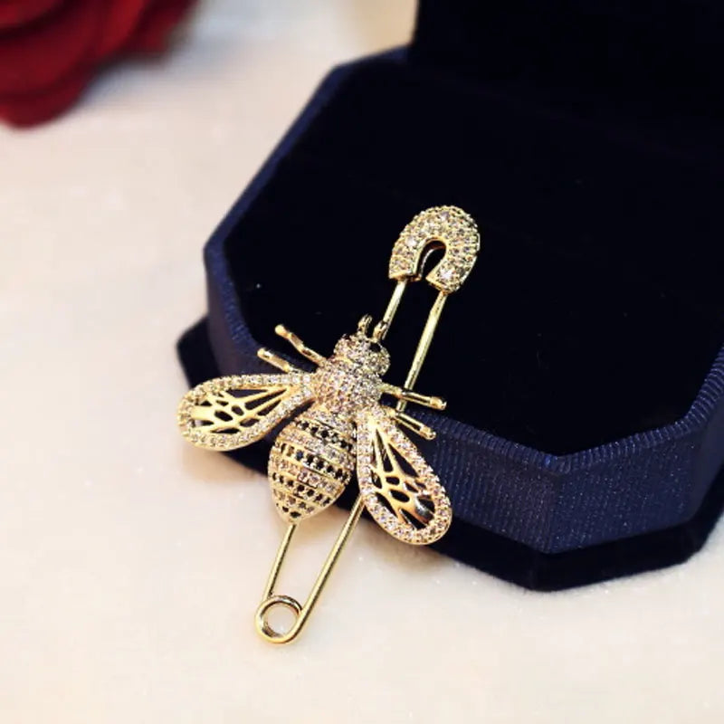 Envy NYC Envy NYC Luxury Full Crystal Gold Color Bee Brooch — main product shot