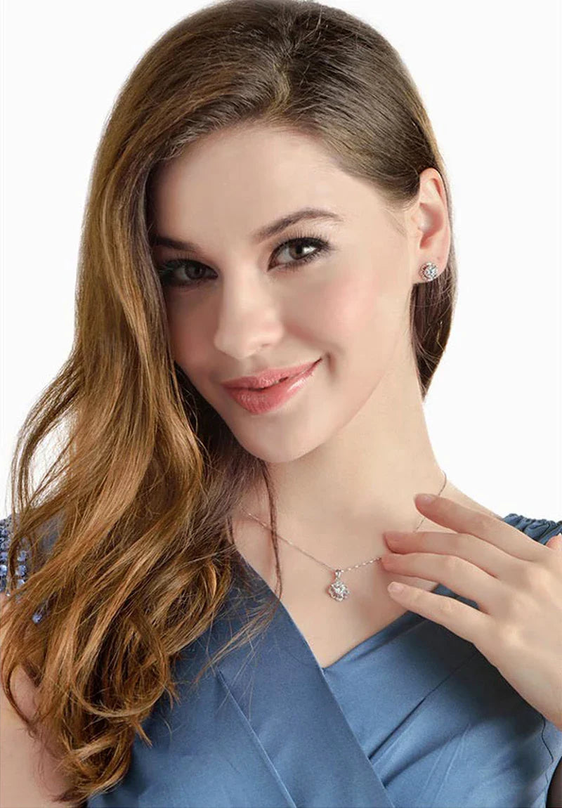SORI STYLE 925 Sterling Silver Flower CZ Pendant Necklace — in-use photo