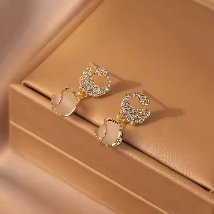 SORI STYLE Cozy Crystal Swan Drop Earrings — side view