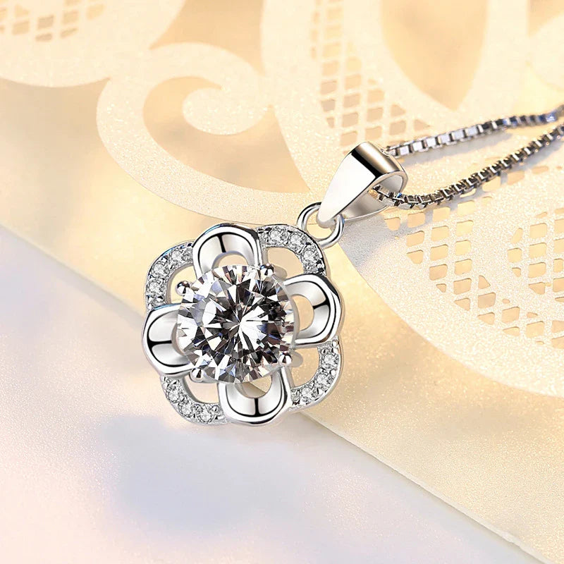 SORI STYLE 925 Sterling Silver Flower CZ Pendant Necklace — side view