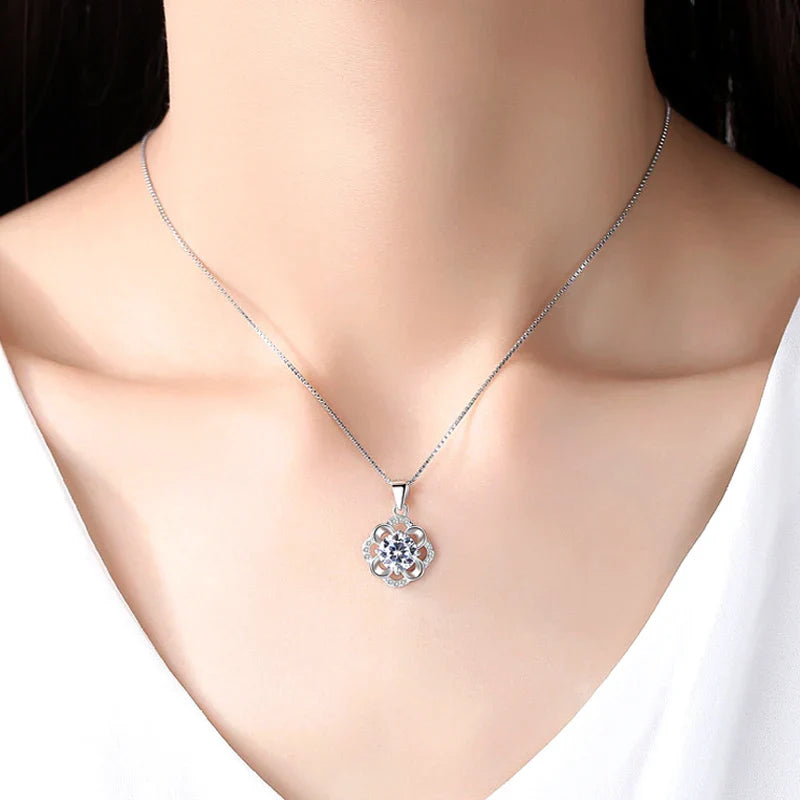 SORI STYLE 925 Sterling Silver Flower CZ Pendant Necklace — back view