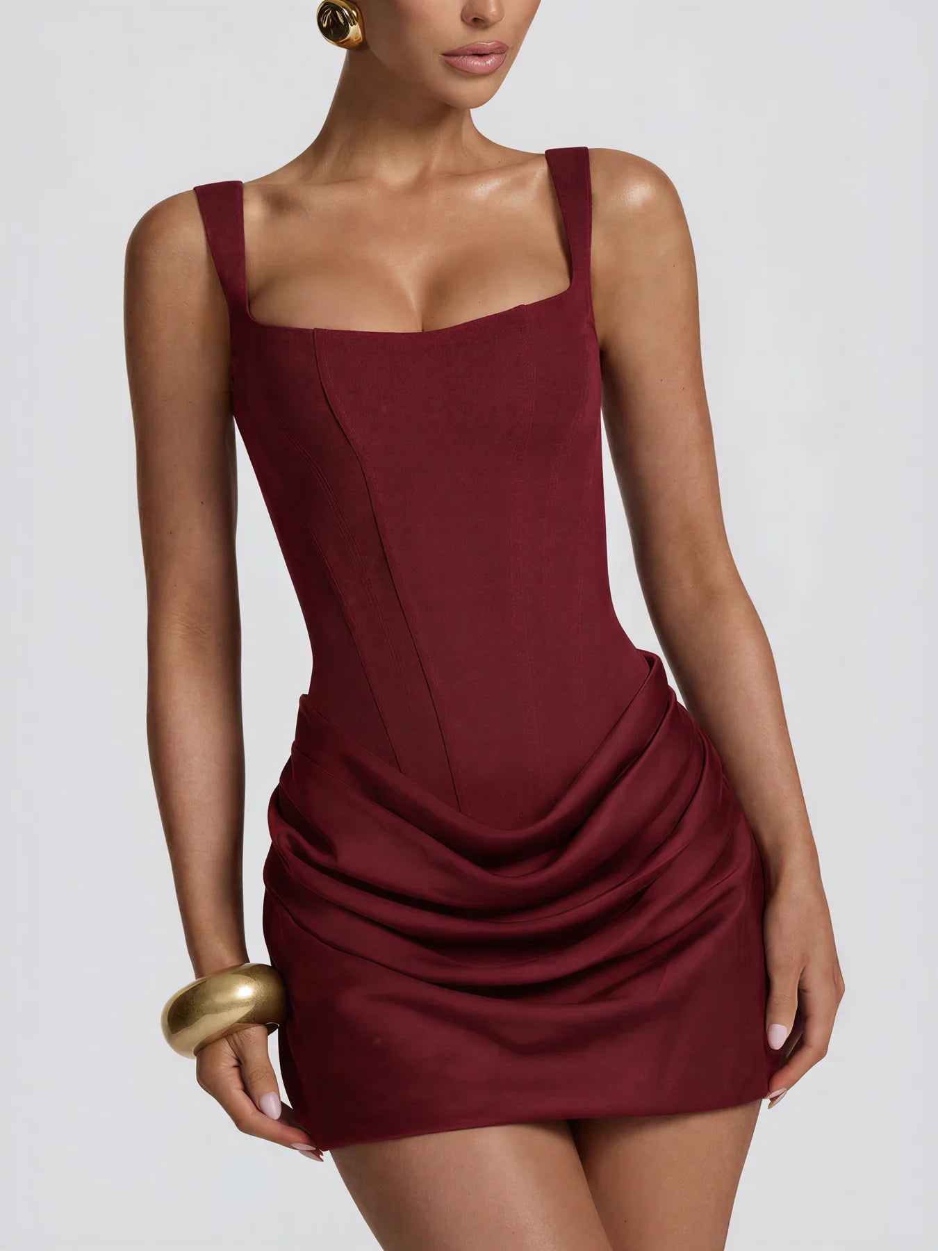 Formal Off-Shoulder Pleated Mini Skirt