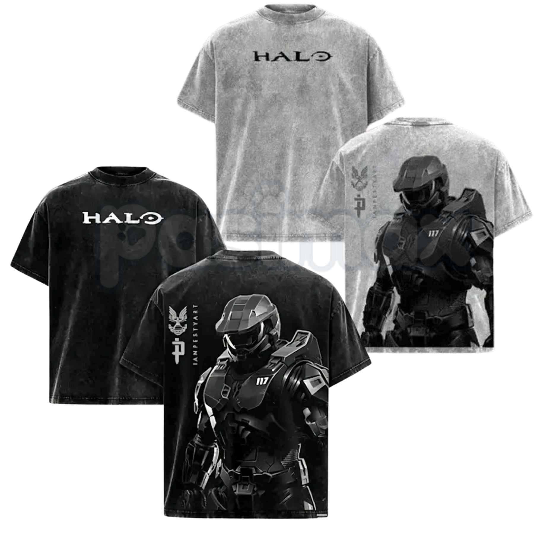 HALO Master Chief 117 T-Shirt – Retro Spartan Back Print Graphic Tee, Premium Acid Wash Oversized Lightweight Cotton Gaming Streetwear Top