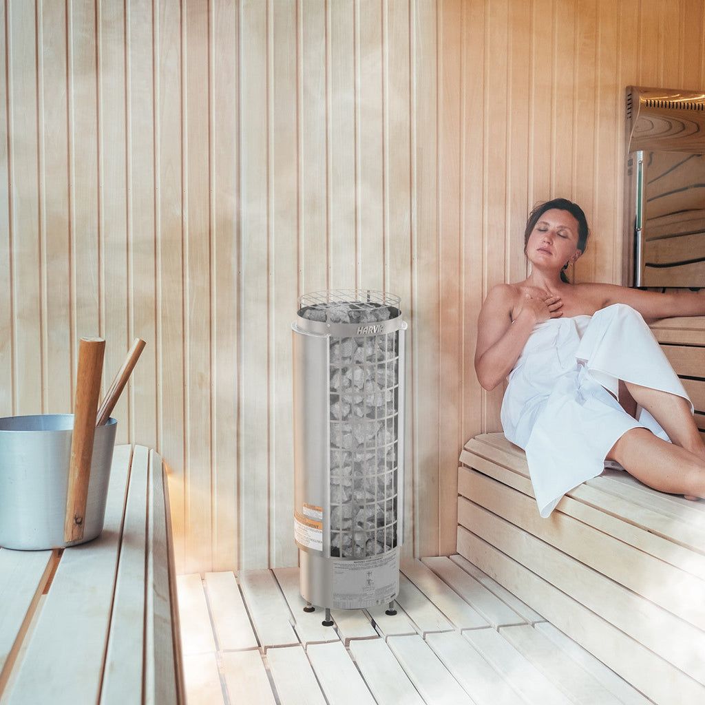 Harvia Cilindro UL Certified Electric Sauna Heater With Xenio CX45 Digital Control Panel & Sauna Stones [PC60/80/90/110E] (SA