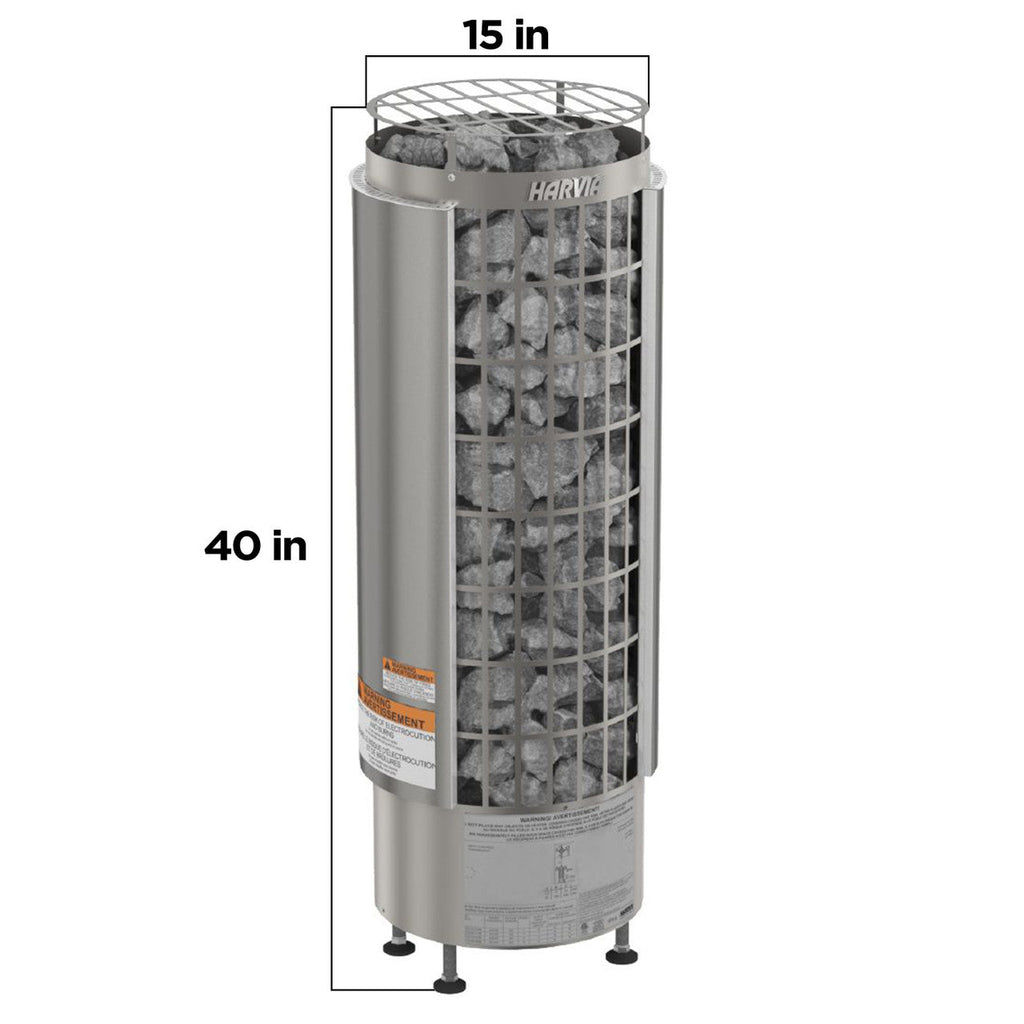 Harvia Cilindro UL Certified Electric Sauna Heater With Xenio CX45 Digital Control Panel & Sauna Stones [PC60/80/90/110E] (SA