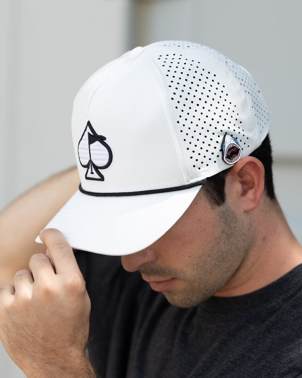 Pins and Aces Perforated Rope Hat - White — in-use photo