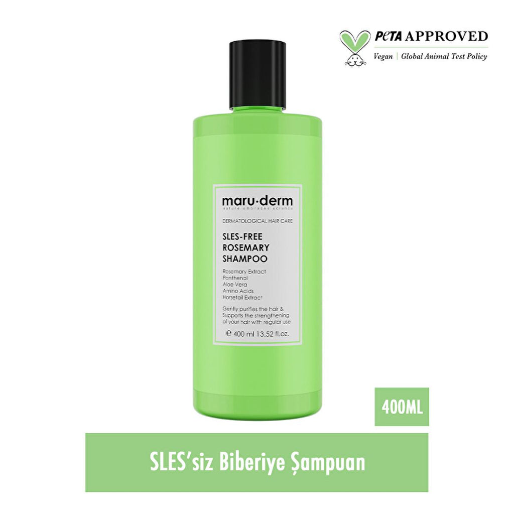 Maruderm Rosemary Shampoo 400ml: SLES & Sulfate-Free Vegan Shampoo for Hair Growth, Shine & Fullness - Natural Shampoo for All Hair Types