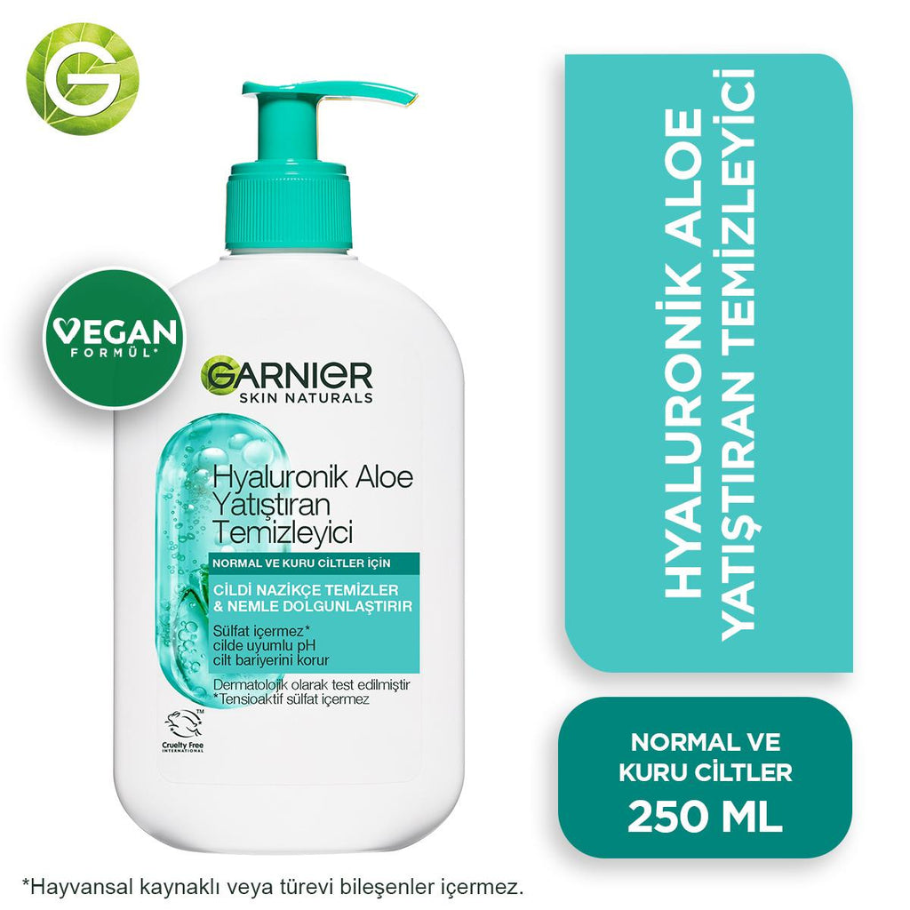 Garnier Hyaluronic Aloe Vera Facial Cleanser: Hydrating, Soothing Vegan Face Wash for Sensitive Skin - Sulfate-Free, 8.45 fl oz