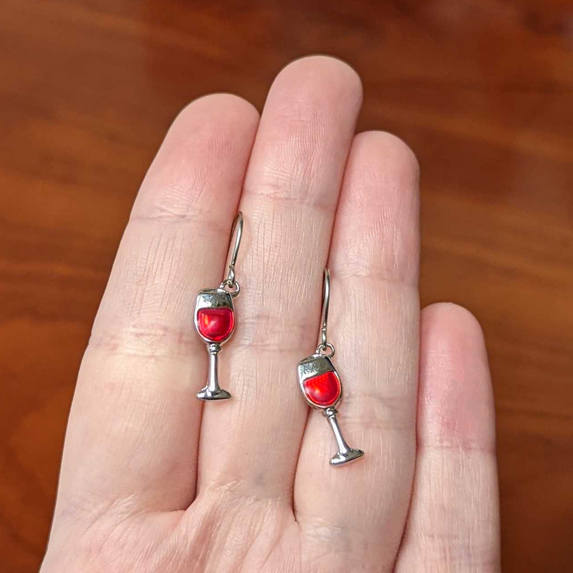 BodyCandy Stainless Steel Red Wine Glass Earrings — detail close-up
