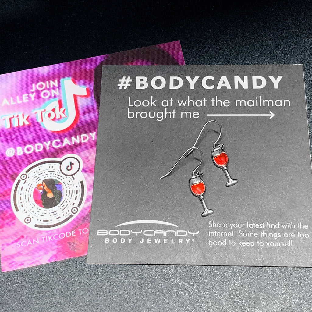 BodyCandy Stainless Steel Red Wine Glass Earrings — back view