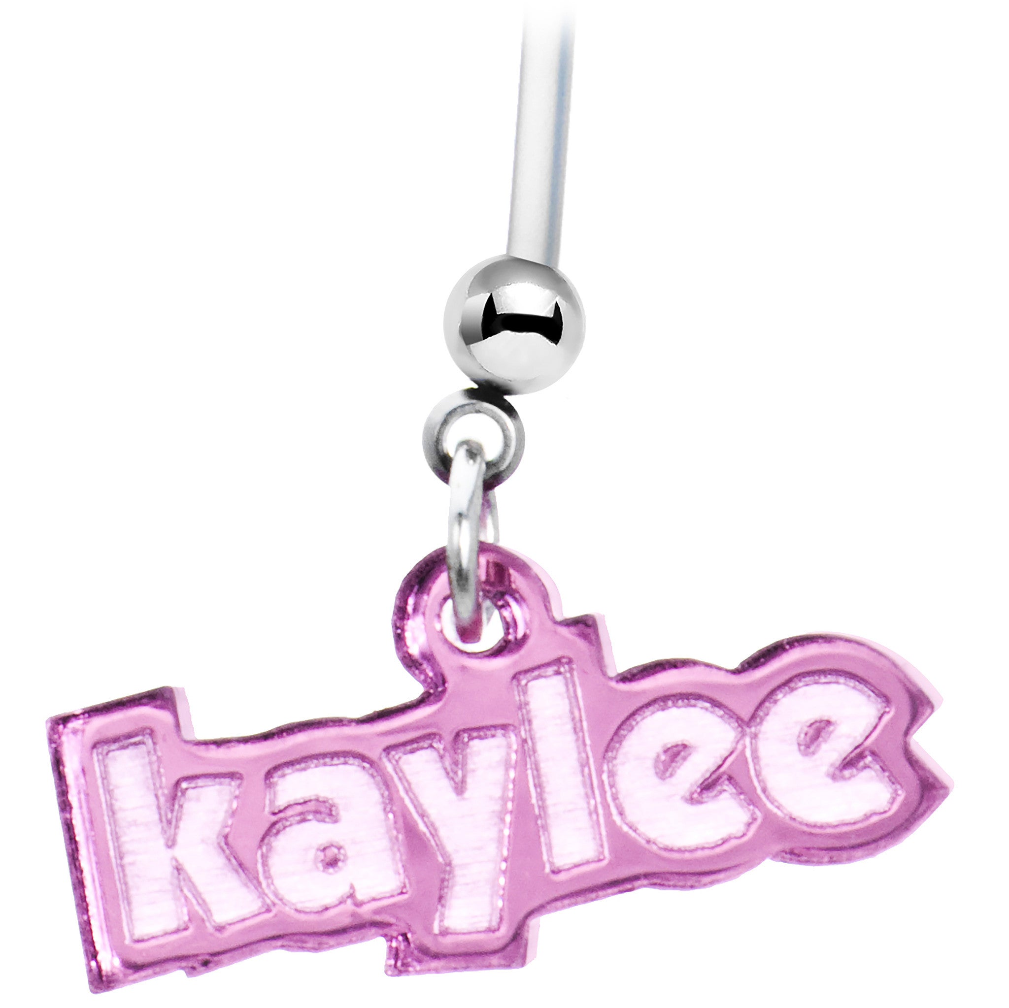 BodyCandy Custom Flexible PTFE Pink Personalized Name Pregnancy Belly Ring — detail close-up