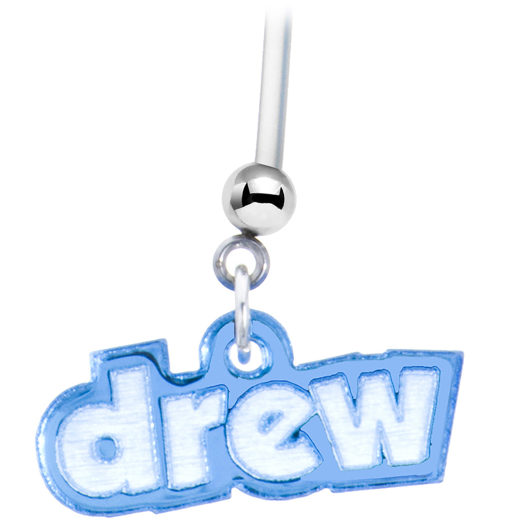 BodyCandy Custom Flexible PTFE Blue Personalized Name Pregnancy Belly Ring — detail close-up