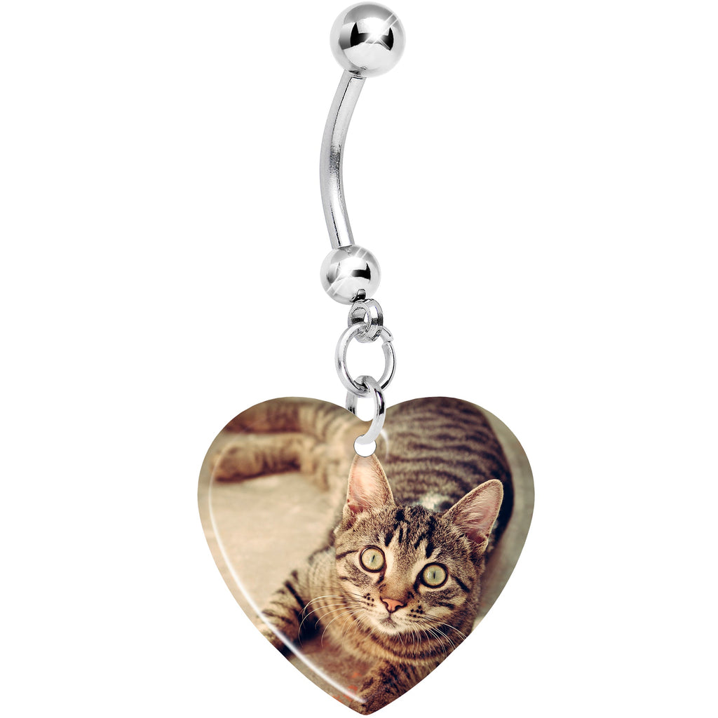 BodyCandy Full Color Dangle Heart Custom Photo Belly Ring — main product shot
