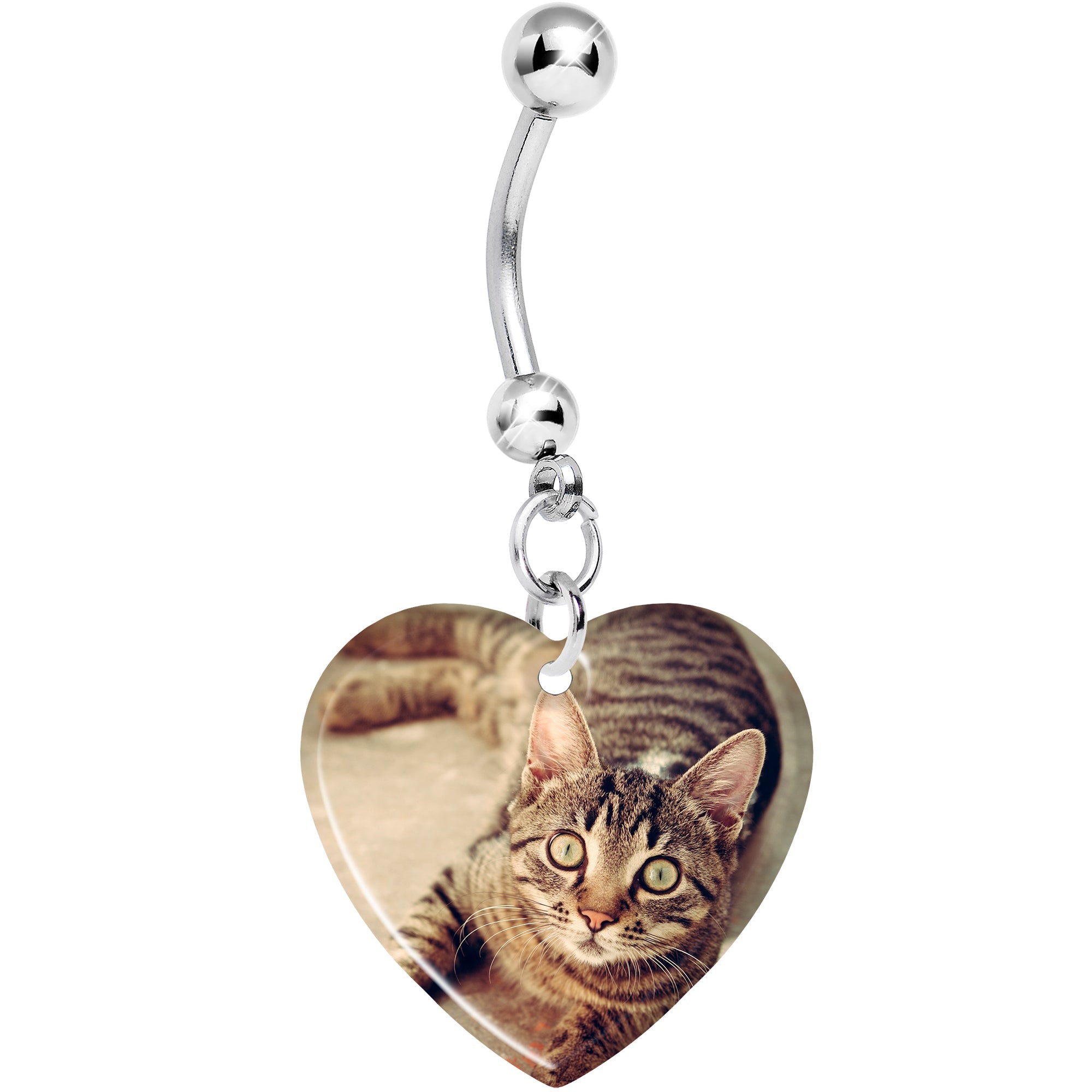 BodyCandy Full Color Dangle Heart Custom Photo Belly Ring — main product shot