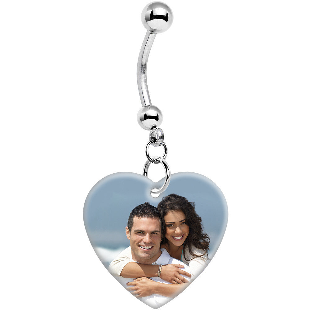 BodyCandy Full Color Dangle Heart Custom Photo Belly Ring — lifestyle context