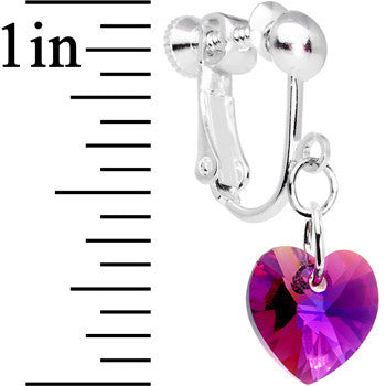 BodyCandy Fuchsia Heart Clip Earrings Created with Crystals — detail close-up