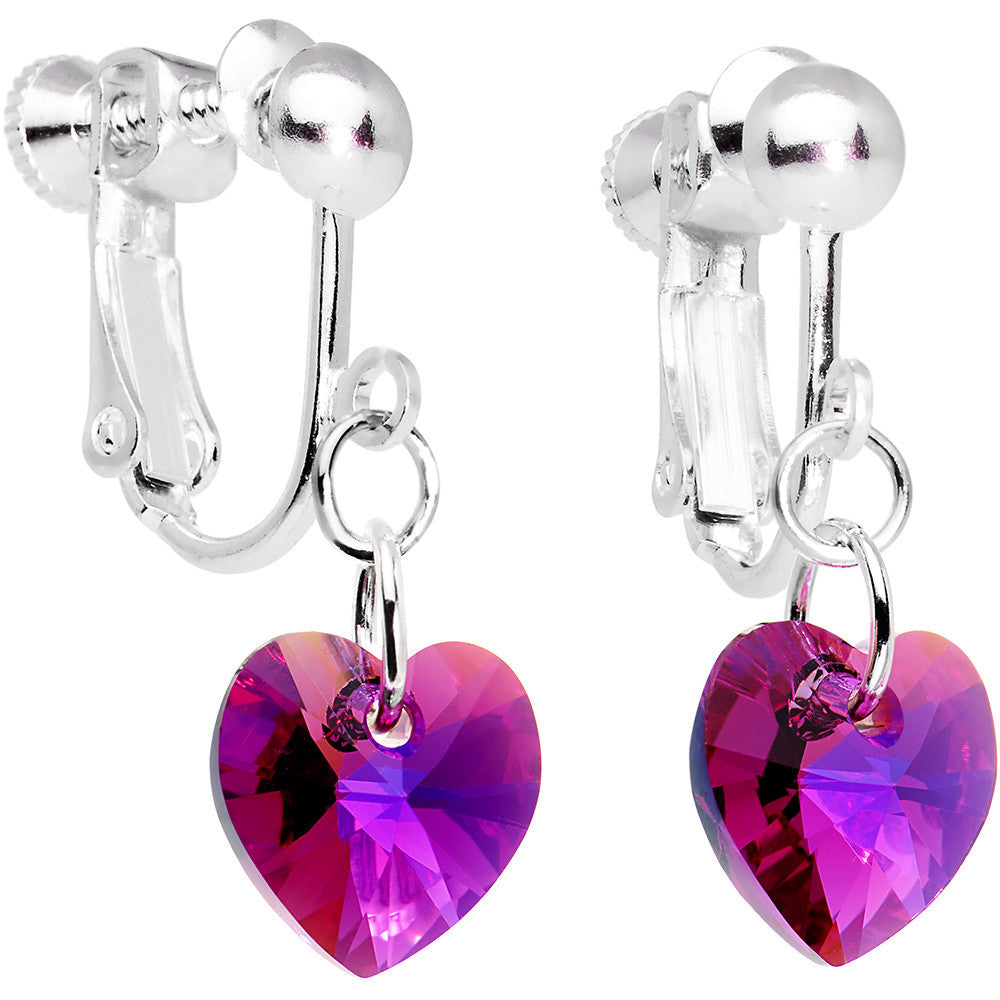 BodyCandy Fuchsia Heart Clip Earrings Created with Crystals — main product shot