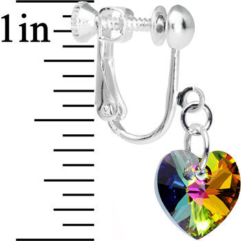 BodyCandy Light Vitrail Heart Clip Earrings Created with Crystals — detail close-up