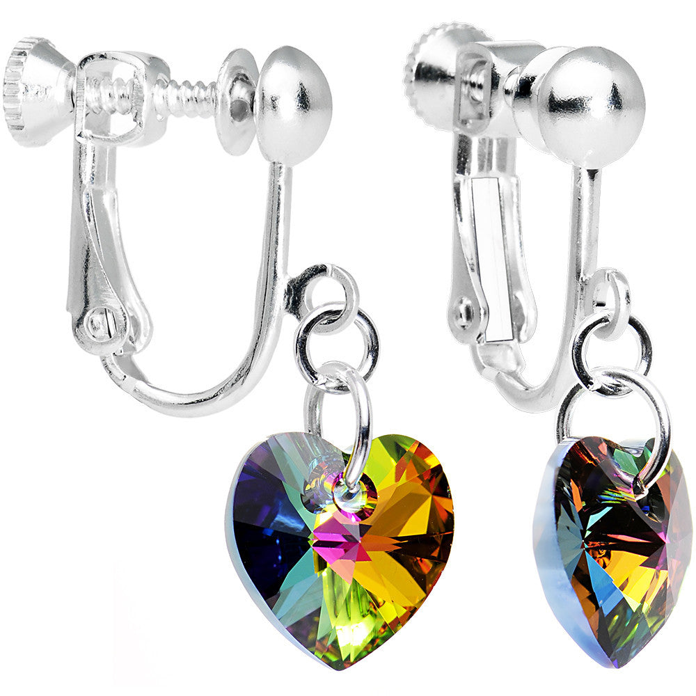 BodyCandy Light Vitrail Heart Clip Earrings Created with Crystals — main product shot