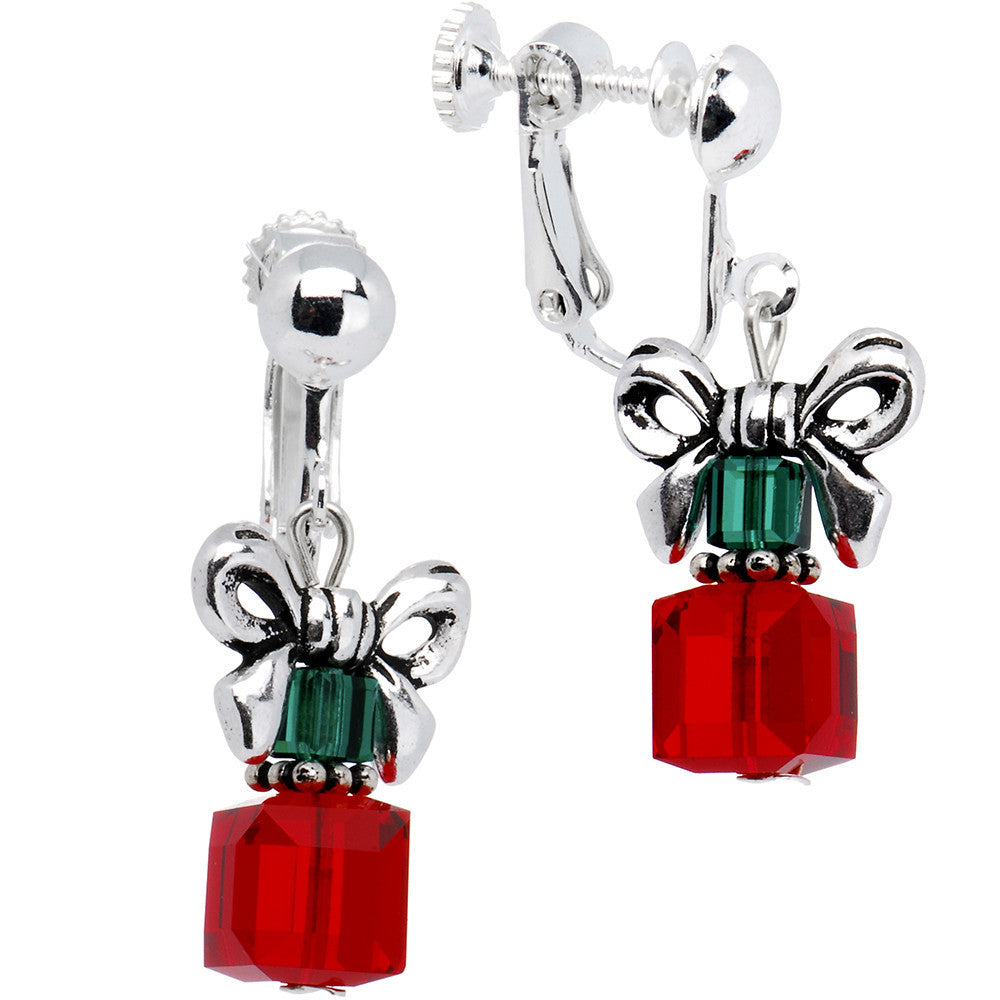 BodyCandy Handcrafted Holiday Present Clip On Earrings Created with Crystals — main product shot