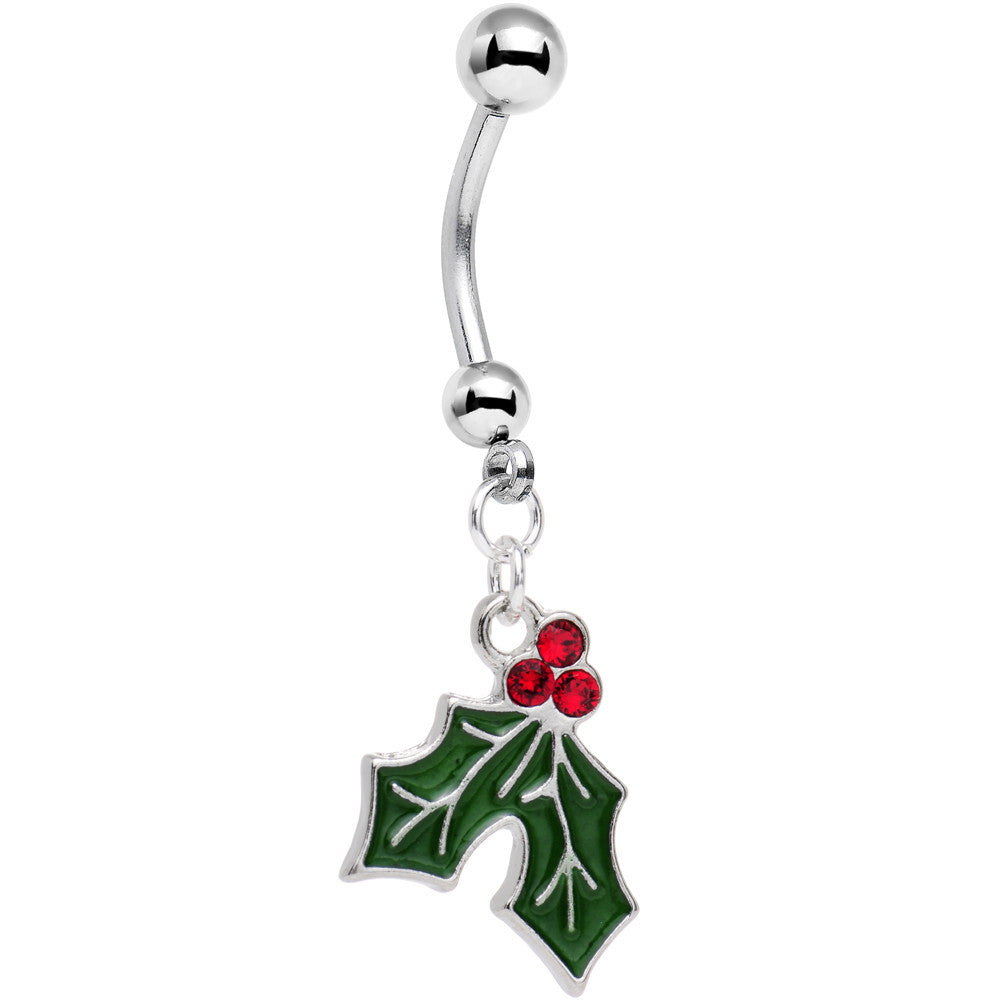 BodyCandy Holiday Mistletoe Dangle Belly Ring Created with Crystals — main product shot