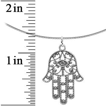 BodyCandy Intricate Silver Hamsa Hand Pendant Choker Necklace — lifestyle context