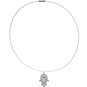 BodyCandy Intricate Silver Hamsa Hand Pendant Choker Necklace — detail close-up