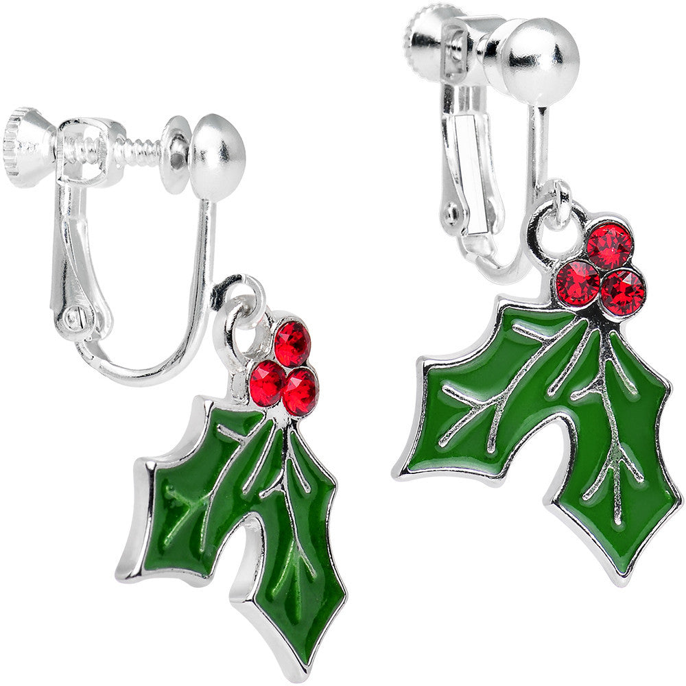 BodyCandy Holiday Holly Clip Dangle Earring Created with Crystals — main product shot