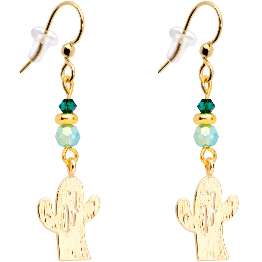 BodyCandy Gold Tone Cactus Fishhook Earrings Made with Crystals — main product shot