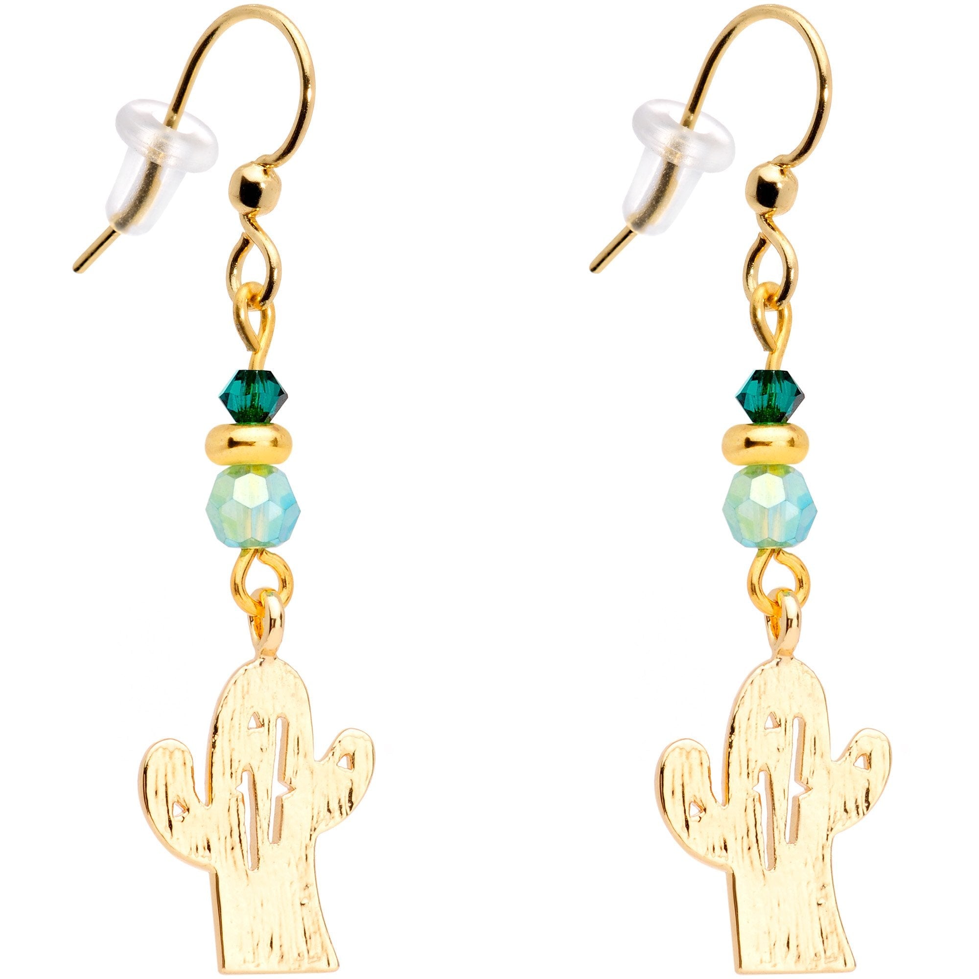 BodyCandy Gold Tone Cactus Fishhook Earrings Made with Crystals — main product shot