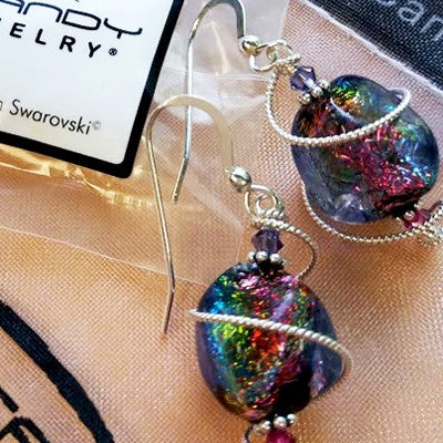 BodyCandy 925 Silver Spiral Dichroic Glass Earrings Created with Crystals — lifestyle context