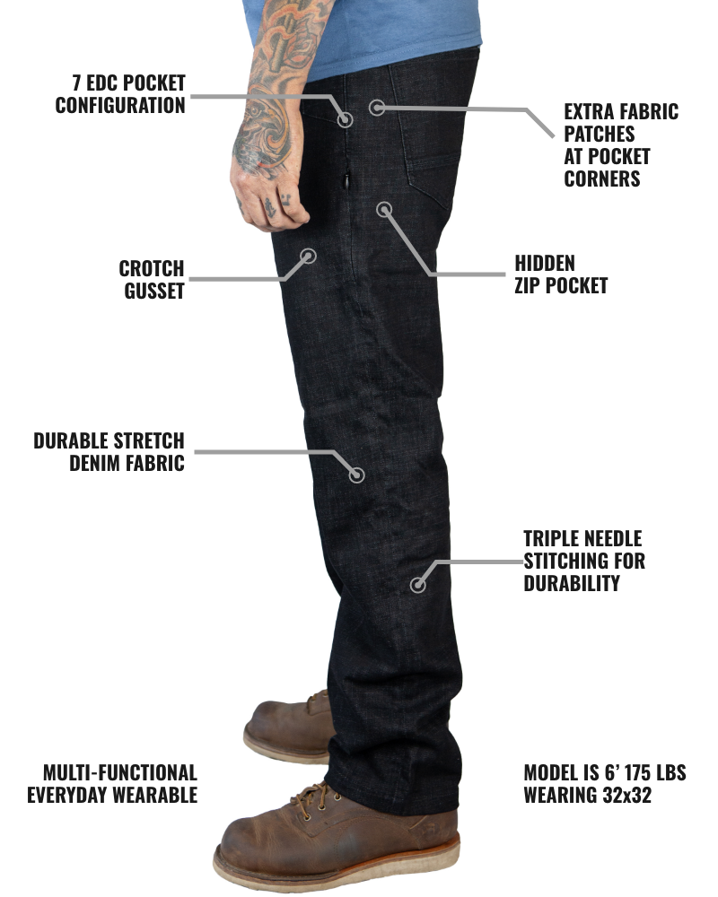 Off The Grid Surplus Hideout Denim Taper Fit Pants - Black — lifestyle context