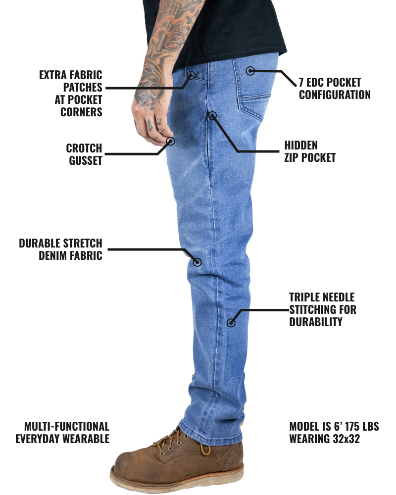 Off The Grid Surplus Hideout Denim Taper Fit Pants - Vintage Wash — lifestyle context