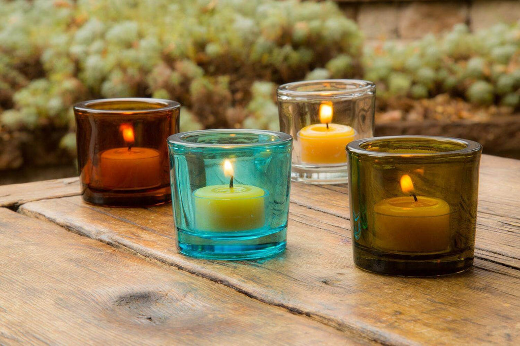 Bluecorn Candles Heavy Glass Votive Candle Holders - 50% Recycled Glass — scale reference